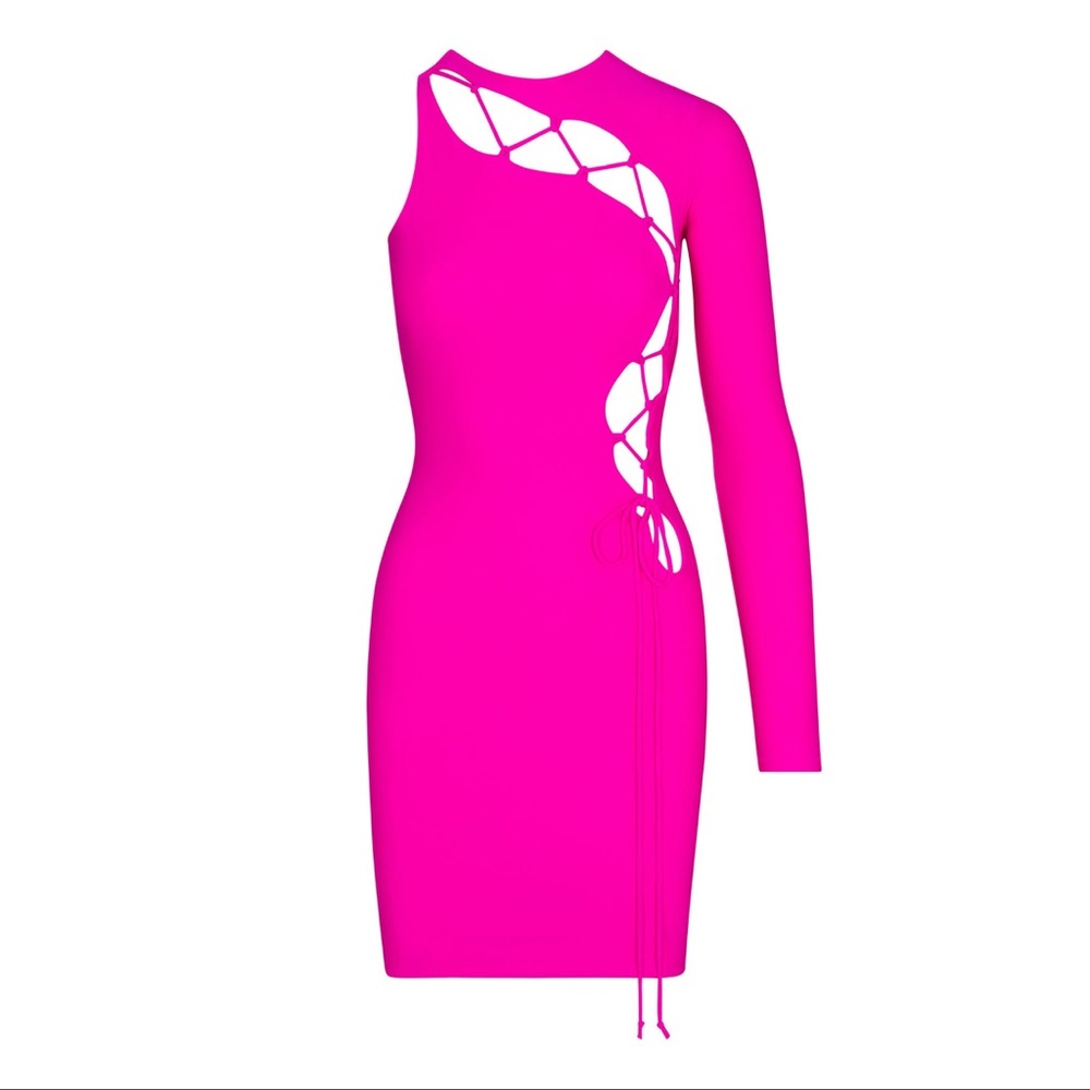 NWT SKIMS lace up mini dress in fuscia size small